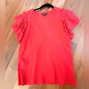 Express Coral Red Ruffle Sleeve Tee